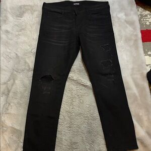 Express Men's Dark Distressed Skinny Jeans